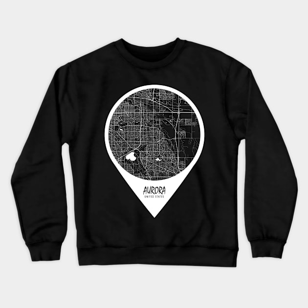 Aurora, USA City Map - Travel Pin Crewneck Sweatshirt by deMAP Studio